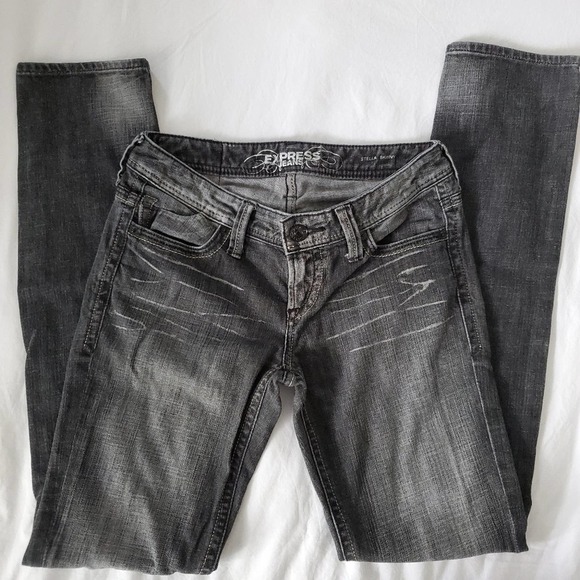 Express Distressed Black Skinny Jeans Size 2 - Picture 2 of 6